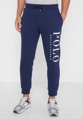 Marinblå mäns Ralph Lauren logotyp joggingbyxor
