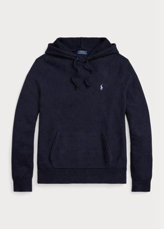 Marinblå mäns Ralph Lauren texturerad bomull huvtröjor