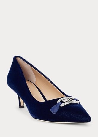 Marinblå Ralph Lauren Amory sammetsklackar för kvinnor Marinblå Ralph Lauren Amory sammetsklackar för kvinnor