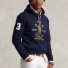 Marinblå Ralph Lauren Big Polo Crest Fleece Hoodie för män Marinblå Ralph Lauren Big Polo Crest Fleece Hoodie för män
