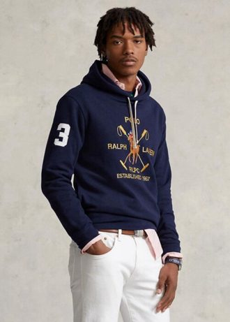 Marinblå Ralph Lauren Big Polo Crest Fleece Hoodie för män Marinblå Ralph Lauren Big Polo Crest Fleece Hoodie för män
