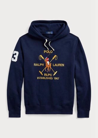 Marinblå Ralph Lauren Big Polo Crest Fleece Hoodie för män Marinblå Ralph Lauren Big Polo Crest Fleece Hoodie för män