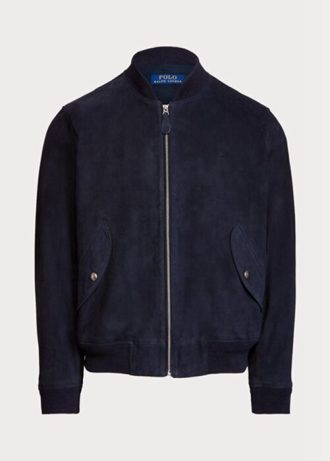 Marinblå Ralph Lauren Bomberjackor i mocka för män