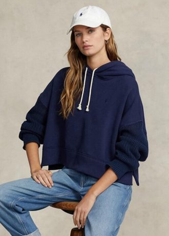 Marinblå Ralph Lauren Boxy Fit Hybrid Jumper-sleeve Hoodie för kvinnor