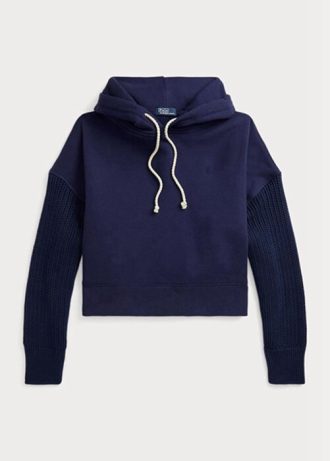 Marinblå Ralph Lauren Boxy Fit Hybrid Jumper-sleeve Hoodie för kvinnor