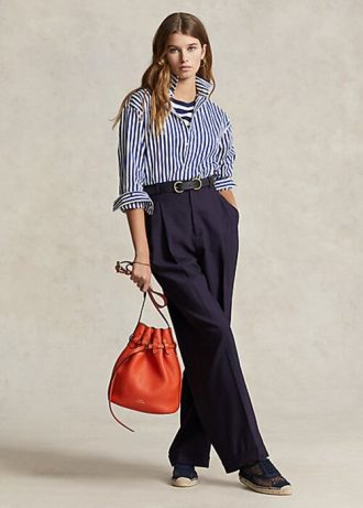 Marinblå Ralph Lauren byxor i ullblandning med raka ben för kvinnor