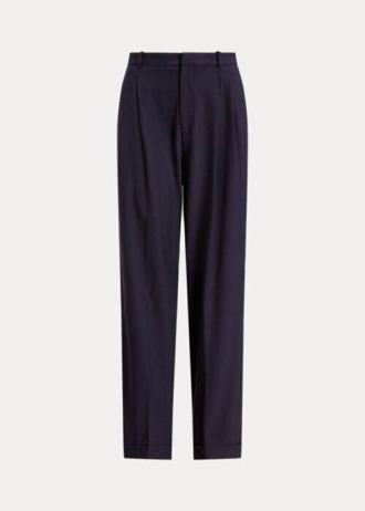 Marinblå Ralph Lauren byxor i ullblandning med raka ben för kvinnor