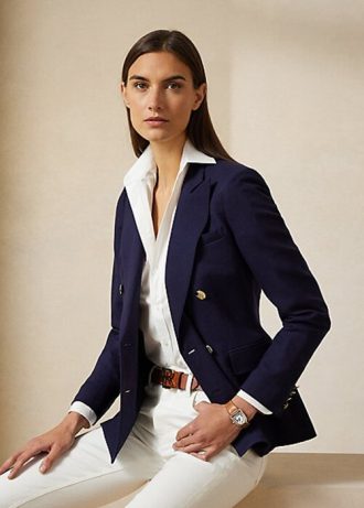 Marinblå Ralph Lauren Camden Wool Crepe-jackor för kvinnor