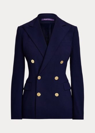 Marinblå Ralph Lauren Camden Wool Crepe-jackor för kvinnor