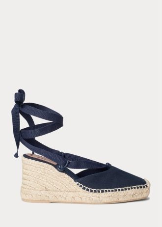 Marinblå Ralph Lauren Canvas Wedge Espadrille för kvinnor