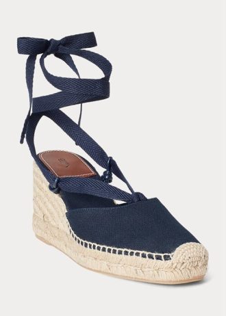 Marinblå Ralph Lauren Canvas Wedge Espadrille för kvinnor