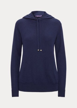Marinblå Ralph Lauren Cashmere Hoodie Hoodie Dam