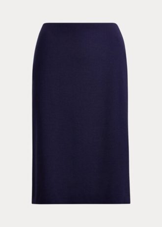 Marinblå Ralph Lauren Cindy Stretch Wool Crepe-kjolar för kvinnor