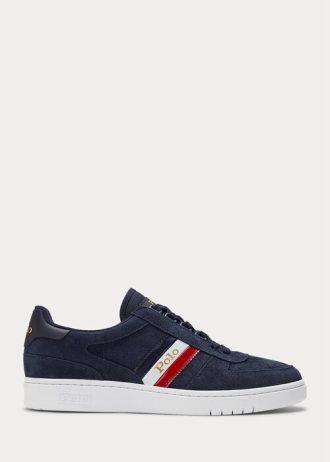 Marinblå Ralph Lauren Court Sneakers i mocka för män