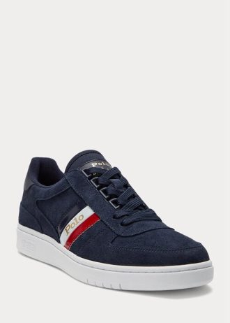 Marinblå Ralph Lauren Court Sneakers i mocka för män