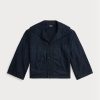 Marinblå Ralph Lauren Cropped Indigo bomull-linne jackor för kvinnor Marinblå Ralph Lauren Cropped Indigo bomull-linne jackor för kvinnor