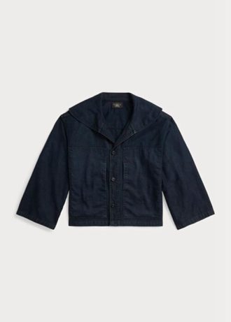 Marinblå Ralph Lauren Cropped Indigo bomull-linne jackor för kvinnor