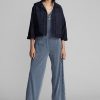 Marinblå Ralph Lauren Cropped Indigo bomull-linne jackor för kvinnor Marinblå Ralph Lauren Cropped Indigo bomull-linne jackor för kvinnor
