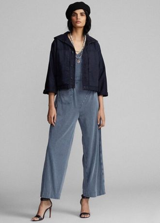 Marinblå Ralph Lauren Cropped Indigo bomull-linne jackor för kvinnor