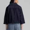 Marinblå Ralph Lauren Cropped Indigo bomull-linne jackor för kvinnor Marinblå Ralph Lauren Cropped Indigo bomull-linne jackor för kvinnor