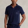 Marinblå Ralph Lauren Custom Slim Fit frottépikétröjor för män Marinblå Ralph Lauren Custom Slim Fit frottépikétröjor för män