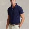 Marinblå Ralph Lauren Custom Slim Fit Pikétröjor i mjuk bomull för män Marinblå Ralph Lauren Custom Slim Fit Pikétröjor i mjuk bomull för män