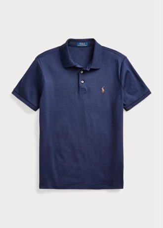 Marinblå Ralph Lauren Custom Slim Fit Pikétröjor i mjuk bomull för män Marinblå Ralph Lauren Custom Slim Fit Pikétröjor i mjuk bomull för män