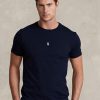 Marinblå Ralph Lauren Custom Slim Fit T-shirts med rund hals för män Marinblå Ralph Lauren Custom Slim Fit T-shirts med rund hals för män