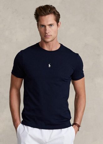 Marinblå Ralph Lauren Custom Slim Fit T-shirts med rund hals för män