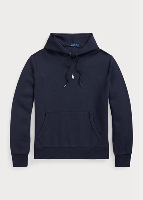 Marinblå Ralph Lauren dubbelstickad luvtröja för män Marinblå Ralph Lauren dubbelstickad luvtröja för män