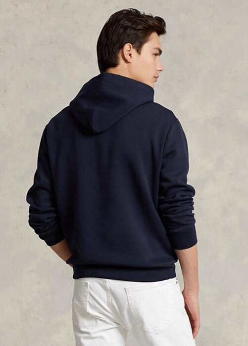 Marinblå Ralph Lauren dubbelstickad luvtröja för män Marinblå Ralph Lauren dubbelstickad luvtröja för män