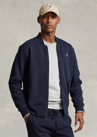 Marinblå Ralph Lauren dubbelstickade bomberjackor för män