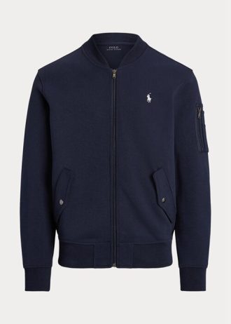 Marinblå Ralph Lauren dubbelstickade bomberjackor för män