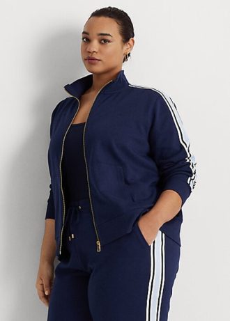Marinblå Ralph Lauren French Terry Jackor med full dragkedja för kvinnor