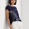 Marinblå Ralph Lauren grafisk tröja för kvinnor Marinblå Ralph Lauren grafisk tröja för kvinnor