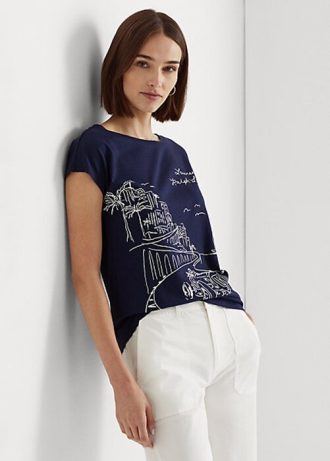 Marinblå Ralph Lauren grafisk tröja för kvinnor