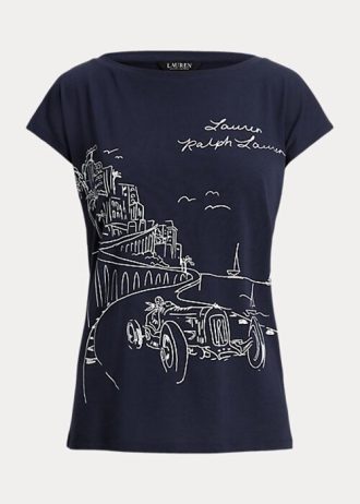 Marinblå Ralph Lauren grafisk tröja för kvinnor