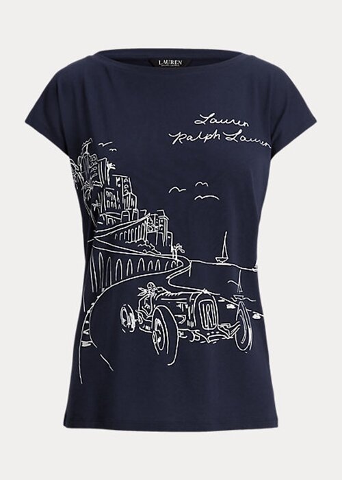 Marinblå Ralph Lauren grafisk tröja för kvinnor Marinblå Ralph Lauren grafisk tröja för kvinnor