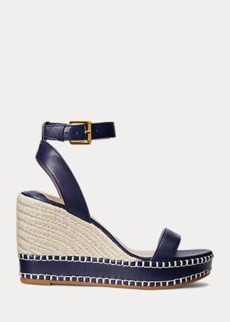 Marinblå Ralph Lauren Hilarie Läder Espadrille för kvinnor