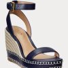 Marinblå Ralph Lauren Hilarie Läder Espadrille för kvinnor Marinblå Ralph Lauren Hilarie Läder Espadrille för kvinnor