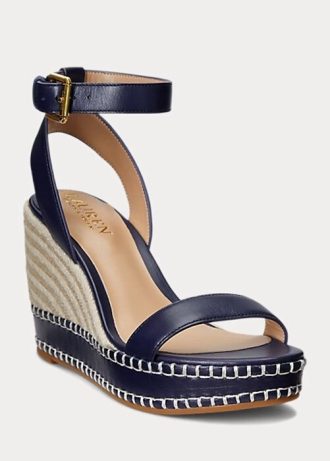 Marinblå Ralph Lauren Hilarie Läder Espadrille för kvinnor