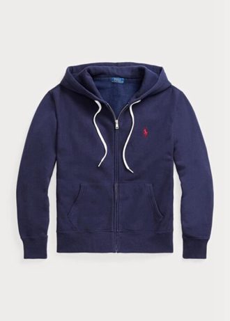 Marinblå Ralph Lauren-huvtröja i fleece med hel dragkedja för kvinnor
