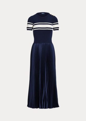 Marinblå Ralph Lauren Hybrid-plisserad klänning för kvinnor Marinblå Ralph Lauren Hybrid-plisserad klänning för kvinnor