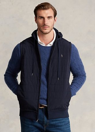 Marinblå Ralph Lauren Hybrid-väst med huva för män