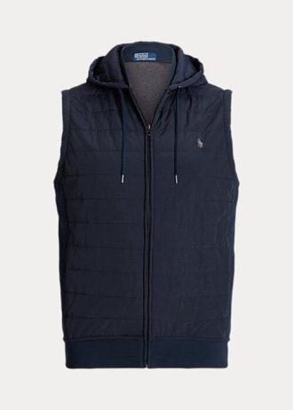 Marinblå Ralph Lauren Hybrid-väst med huva för män