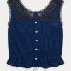 Marinblå Ralph Lauren Indigo Camisole-skjortor med virkad trim för kvinnor Marinblå Ralph Lauren Indigo Camisole-skjortor med virkad trim för kvinnor