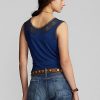 Marinblå Ralph Lauren Indigo Camisole-skjortor med virkad trim för kvinnor Marinblå Ralph Lauren Indigo Camisole-skjortor med virkad trim för kvinnor