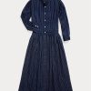 Marinblå Ralph Lauren Indigo Cotton Voiledress Klänning för kvinnor Marinblå Ralph Lauren Indigo Cotton Voiledress Klänning för kvinnor