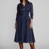 Marinblå Ralph Lauren Indigo Cotton Voiledress Klänning för kvinnor Marinblå Ralph Lauren Indigo Cotton Voiledress Klänning för kvinnor