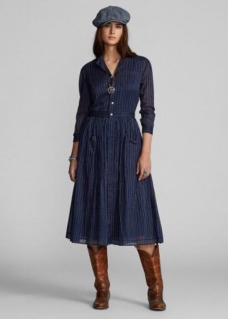 Marinblå Ralph Lauren Indigo Cotton Voiledress Klänning för kvinnor